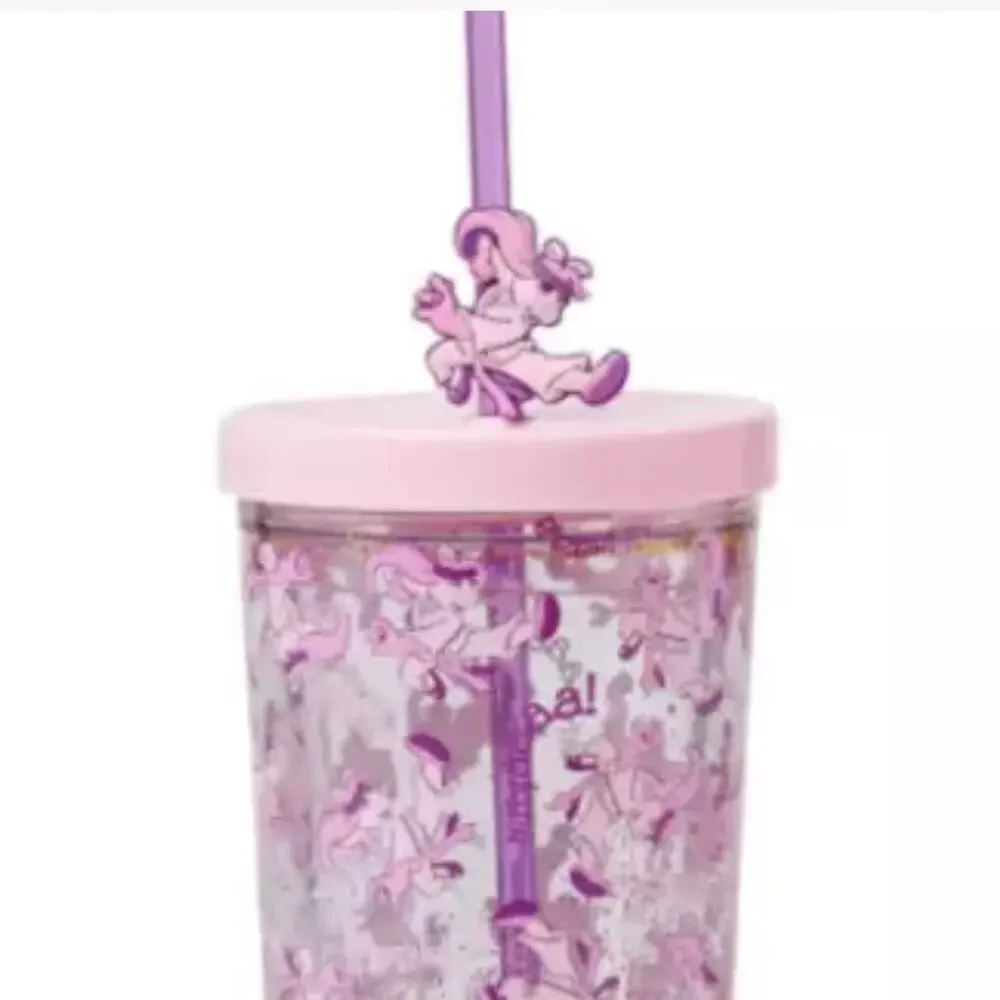 Disney Parks Miss Piggy Tumbler floating gold glitter with Straw and Charm